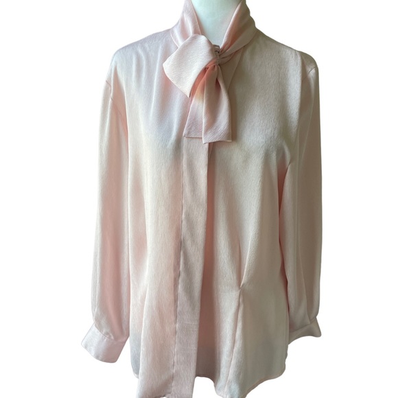 Women’s Vintage Evan Picone Pink Long Sleeve Front Tie Blouse - Picture 1 of 3